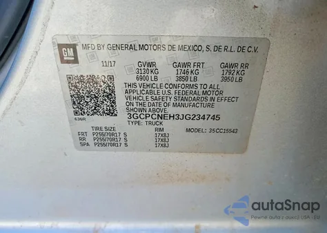 2018 Chevrolet Silverado C1500 z USA, uszkodzony, nr VIN 3GCPCNEH3JG234745